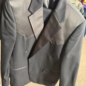 Men's Black Two-Tone Notch Lapel Suit Jacket (Size 46L) & Slacks (Size 40)